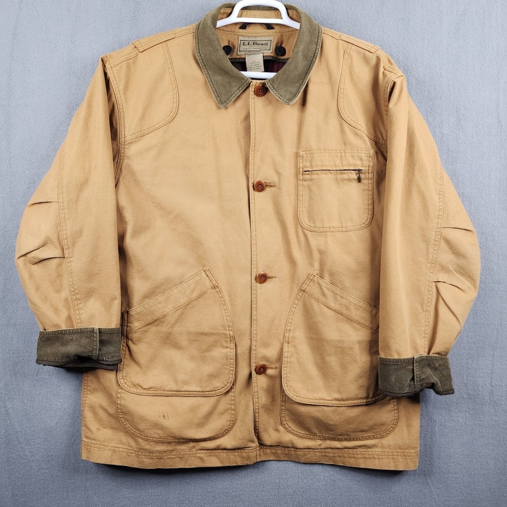 Vintage LLBean Barn Chore Jacket Tan Corduroy Insulated Primaloft JX74 Cotton XL